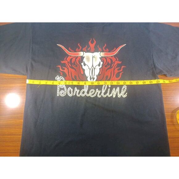 Flaming Longhorn Skull Borderline T-Shirt Western Rodeo Band Party Red Black - Picture 3 of 7